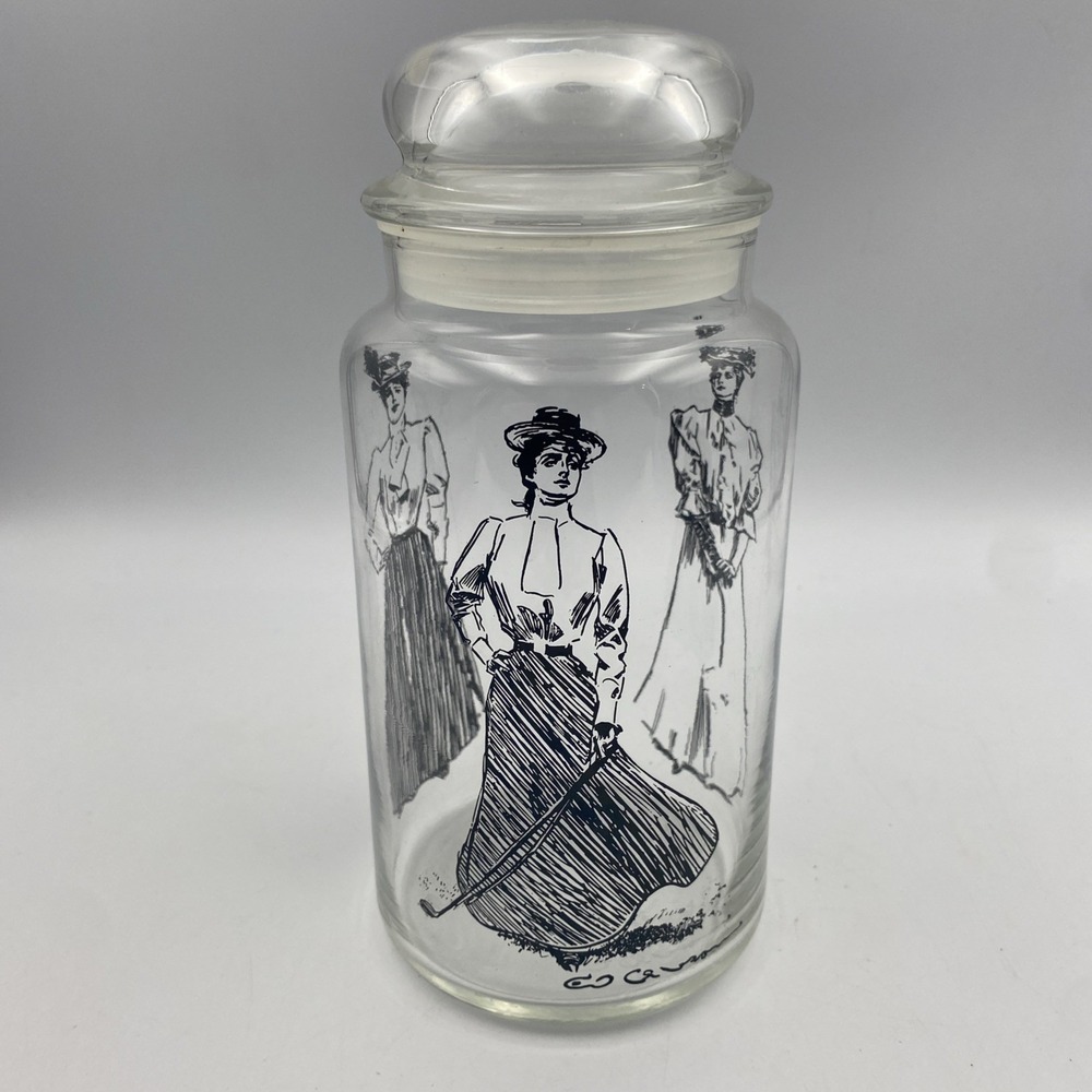 Vintage Anchor Hocking Gibson Girls‎ Apothecary Jar 8.5in with Lid